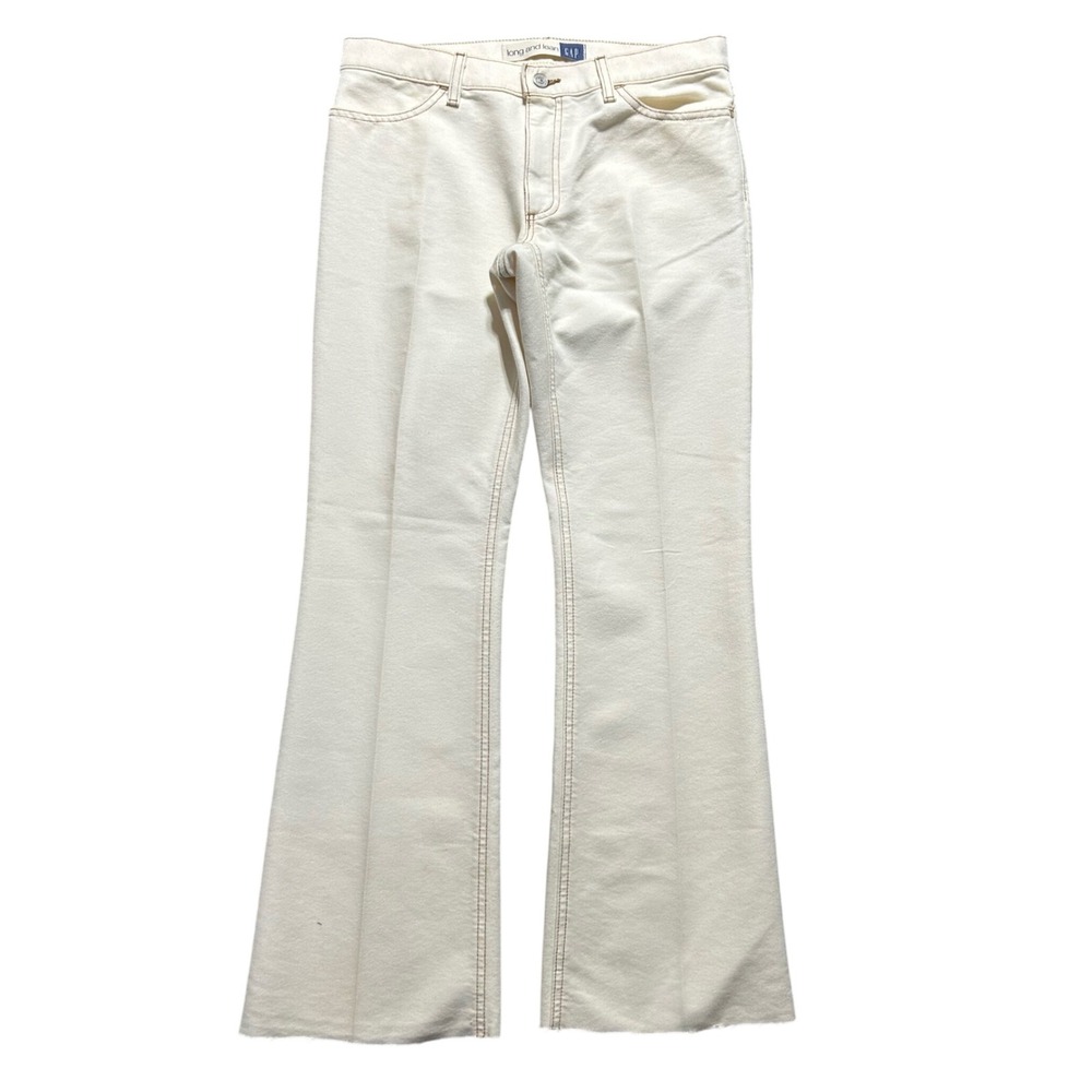 Y2K Gap Long and Lean Jeans Women 8 (Fits 32x30) Flare Raw Hem Contrast Stitch
